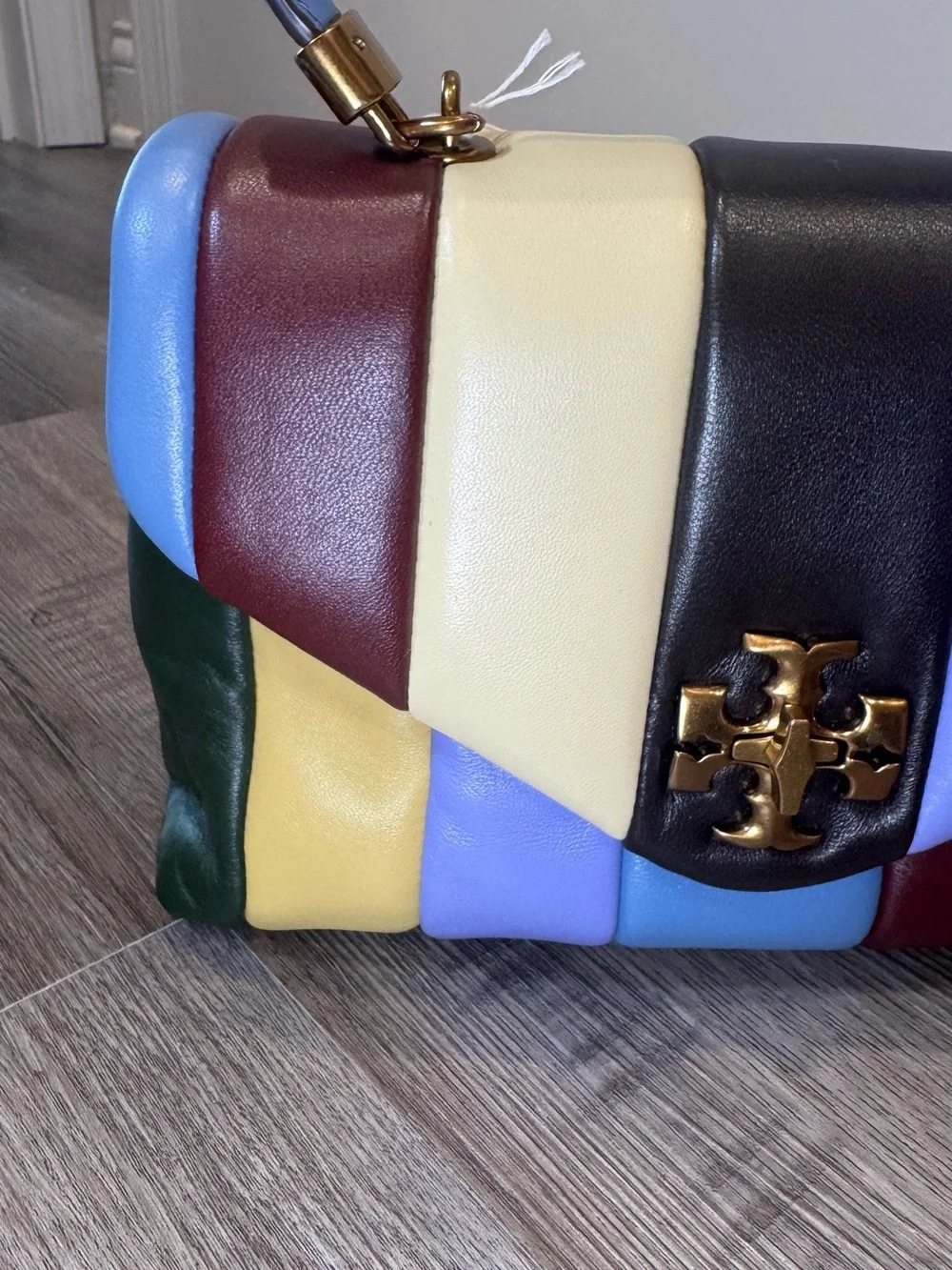 Tory Burch Kira Small Top Handle Quilted Logo Multi Leather Satchel Handbag